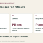 Une référence que l’on retrouve. Identité : Fabricant et référence complète.; Contenu : Outil et accessoires réellement présents.; Rangement : Contenant et document officiel associés.